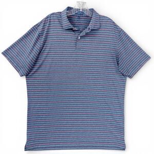 Peter Millar Crown Crafted Polo Shirt Sz L Blue Striped Performance Stretch Golf